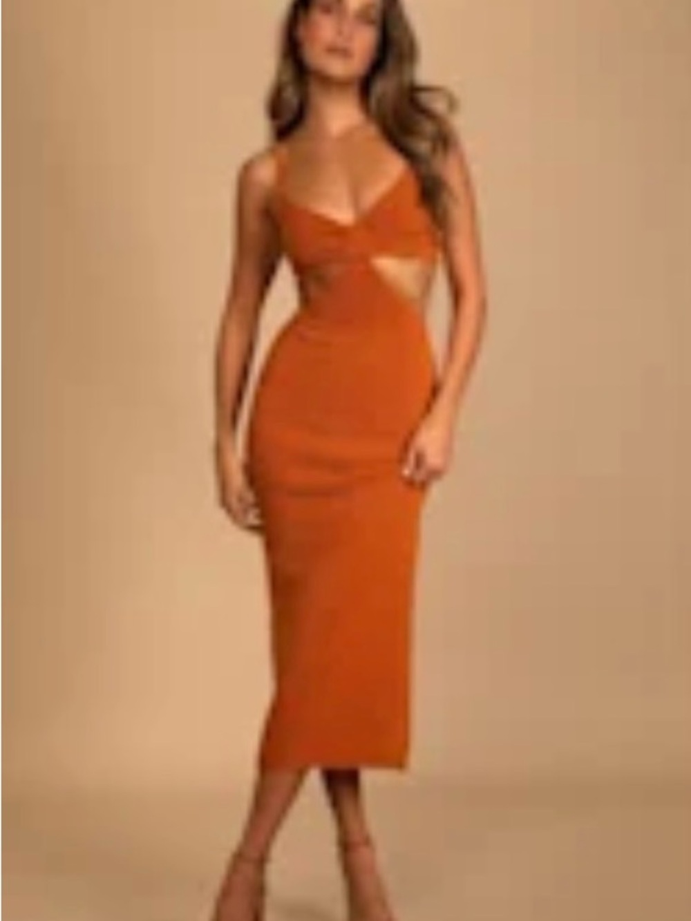 NWT - Rust Orange Cutout Midi Sweater Dress - Small